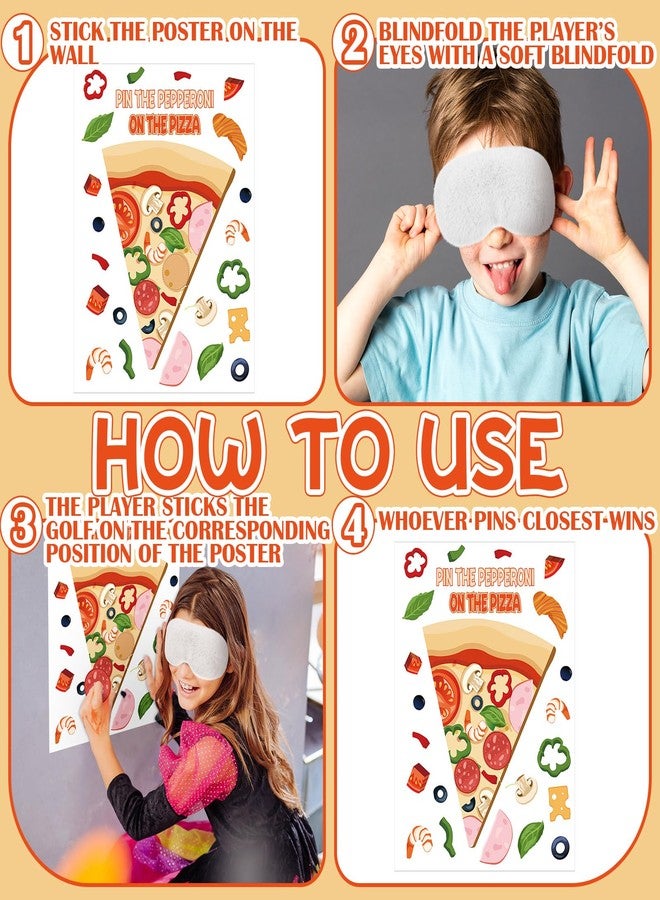 Mooliwe 38 Pcs Pizza Party Games Pin The Pepperoni on The Pizza Game Poster Stickers with Blindfolds Party Favor and Decoration for Boys and Girls Theme Birthday Party School Supplies - Image 4